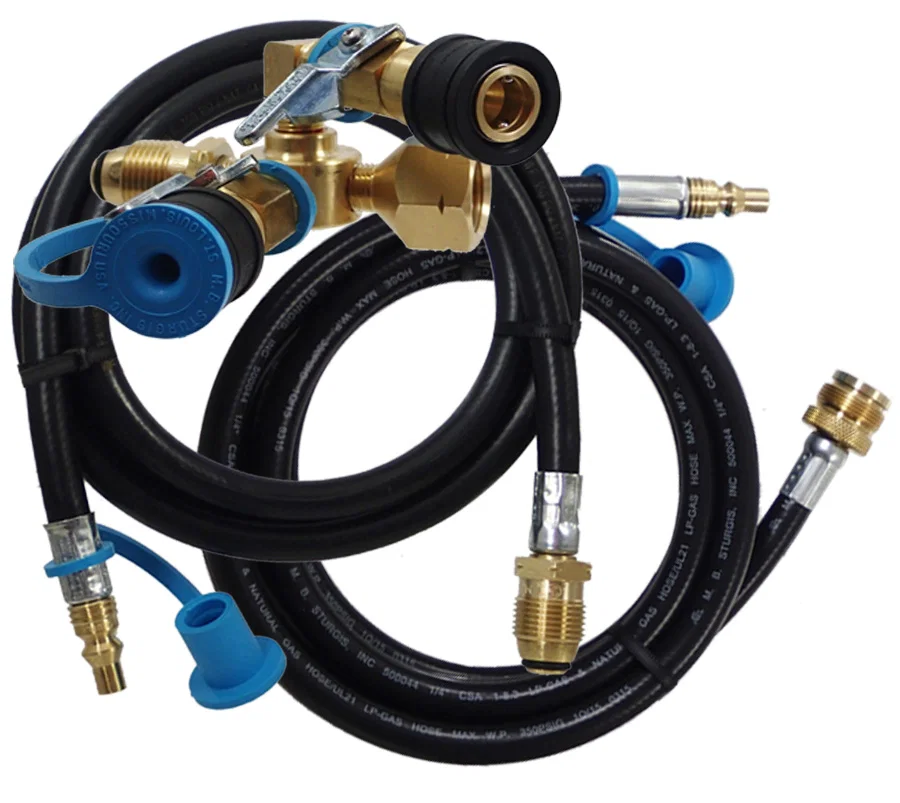 103539-MBS – MB STURGIS Propane Adapter Fitting, POL (Prest-O-Lite) Tank Connector x Two Quick Disconnect x Female PO...